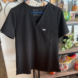 Figs Black V-Neck Medical Scrub Top